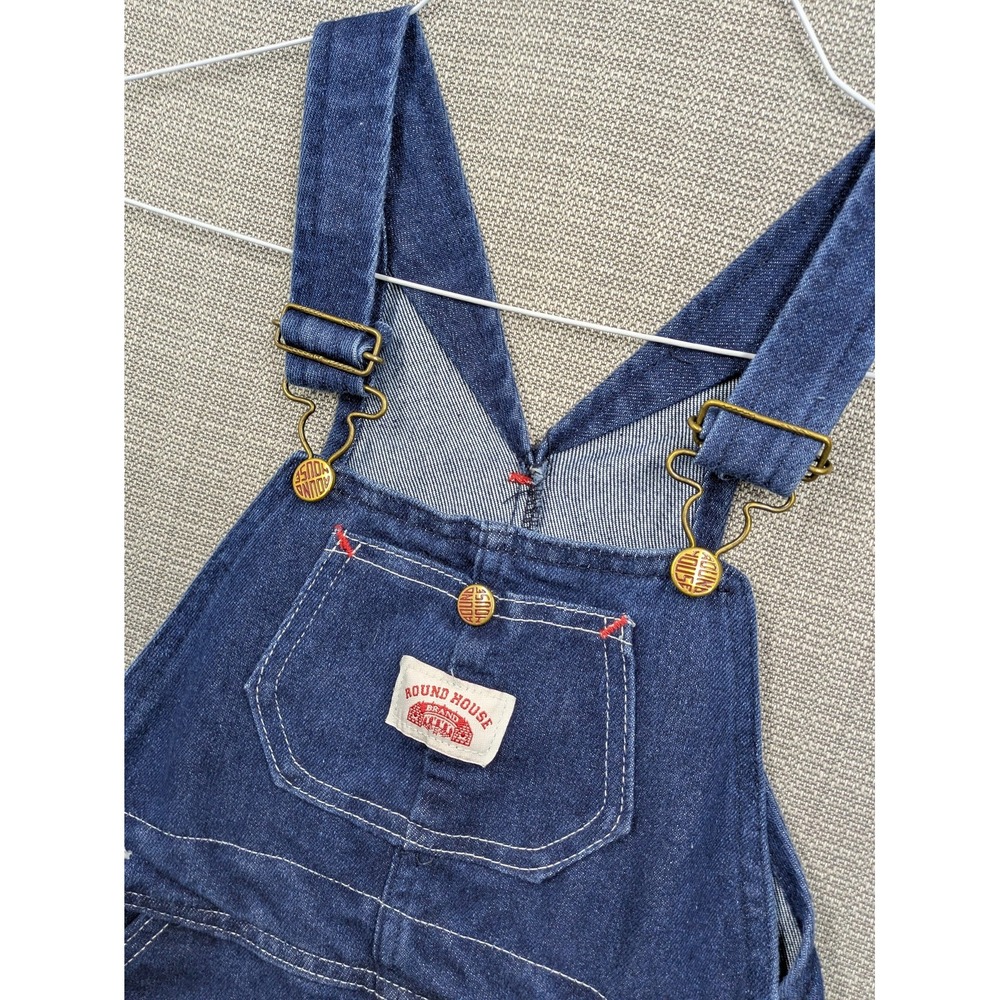 Round House Overalls Kids 8 Blue Denim Bib Jeans Pockets Straight Made USA